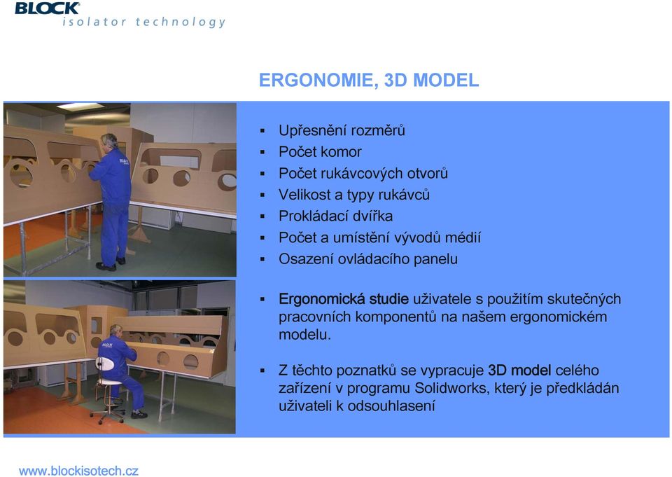 uživatele s použitím skutečných pracovních komponentů na našem ergonomickém modelu.