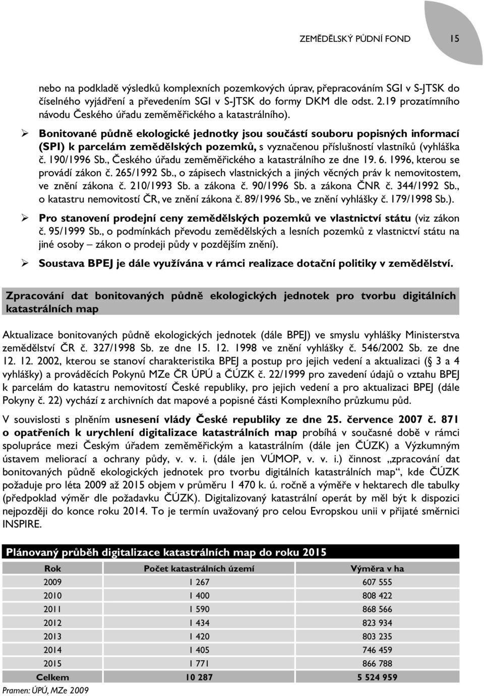 Bonitované půdně ekologické jednotky jsou součástí souboru popisných informací (SPI) k parcelám zemědělských pozemků, s vyznačenou příslušností vlastníků (vyhláška č. 190/1996 Sb.