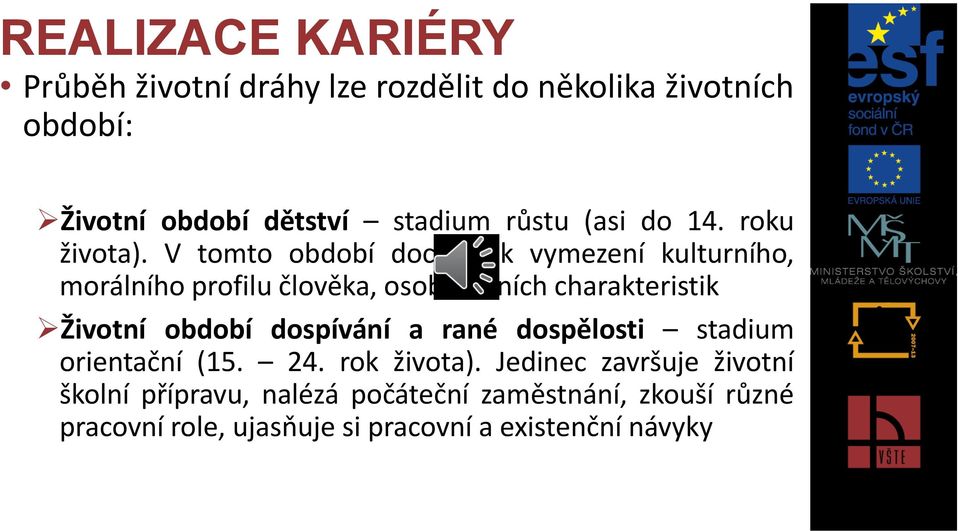 V tomto období dochází k vymezení kulturního, morálního profilu člověka, osobnostních charakteristik Životní období