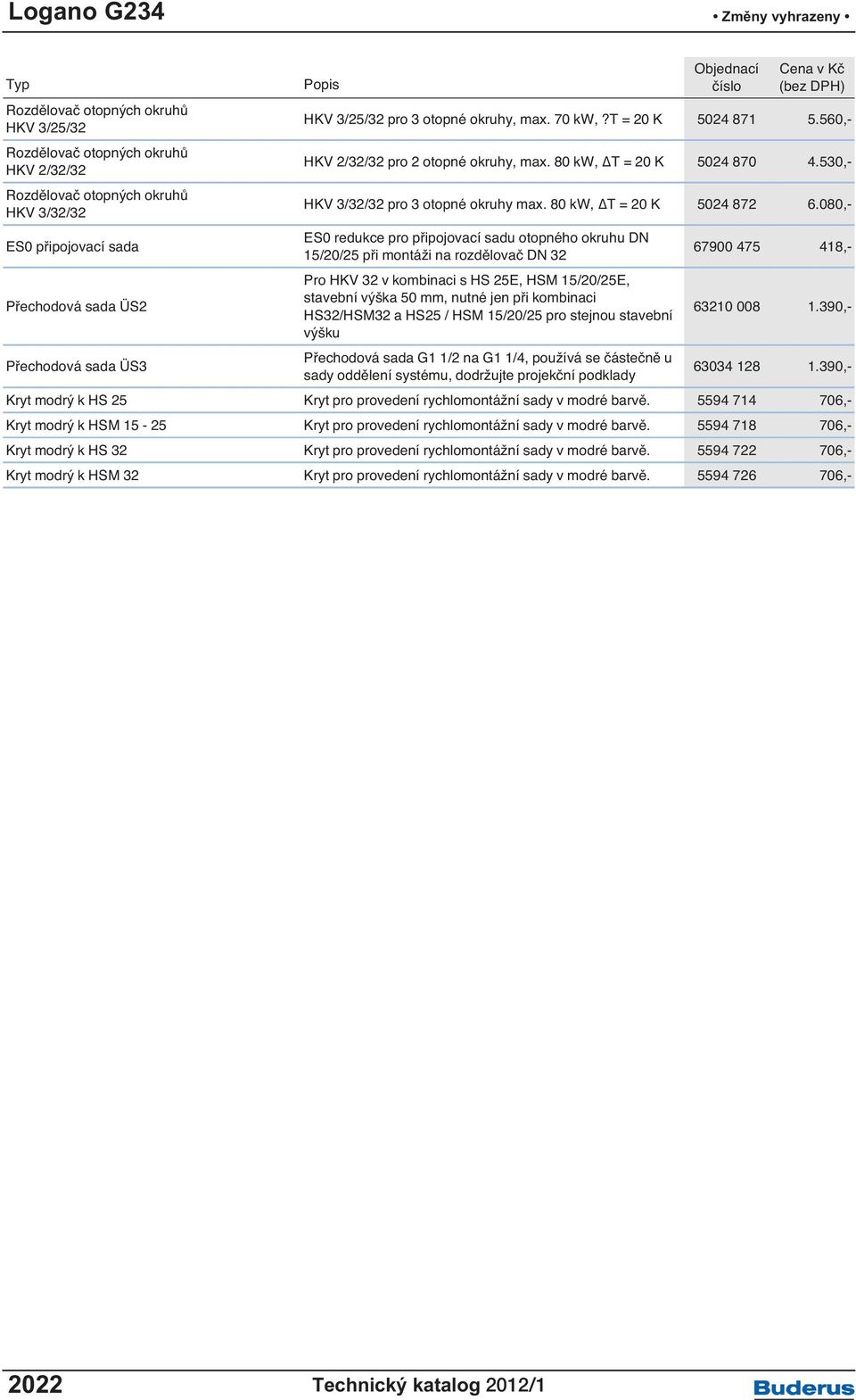 080,- ES0 připojovací sada ES0 redukce pro připojovací sadu otopného okruhu DN 1/20/2 při montáži na rozdělovač DN 32 67900 47 418,- Přechodová sada ÜS2 Pro HKV 32 v kombinaci s HS 2E, HSM 1/20/2E,