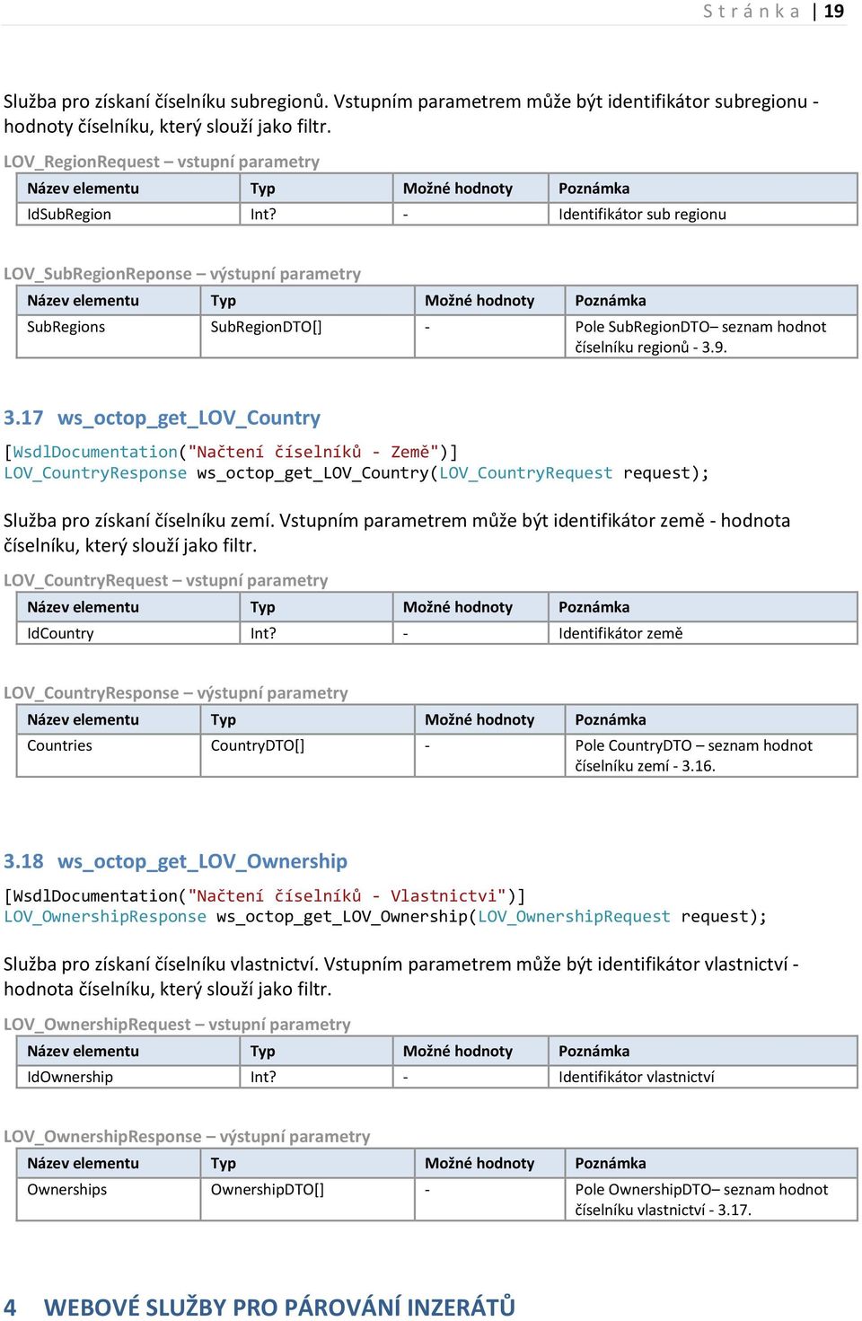 - Identifikátor sub regionu LOV_SubRegionReponse výstupní parametry SubRegions SubRegionDTO[] - Pole SubRegionDTO seznam hodnot číselníku regionů - 3.