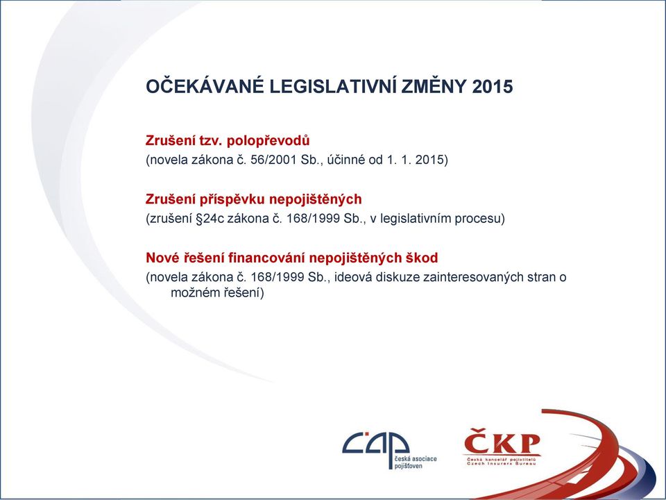 1. 2015) Zrušení příspěvku nepojištěných (zrušení 24c zákona č. 168/1999 Sb.