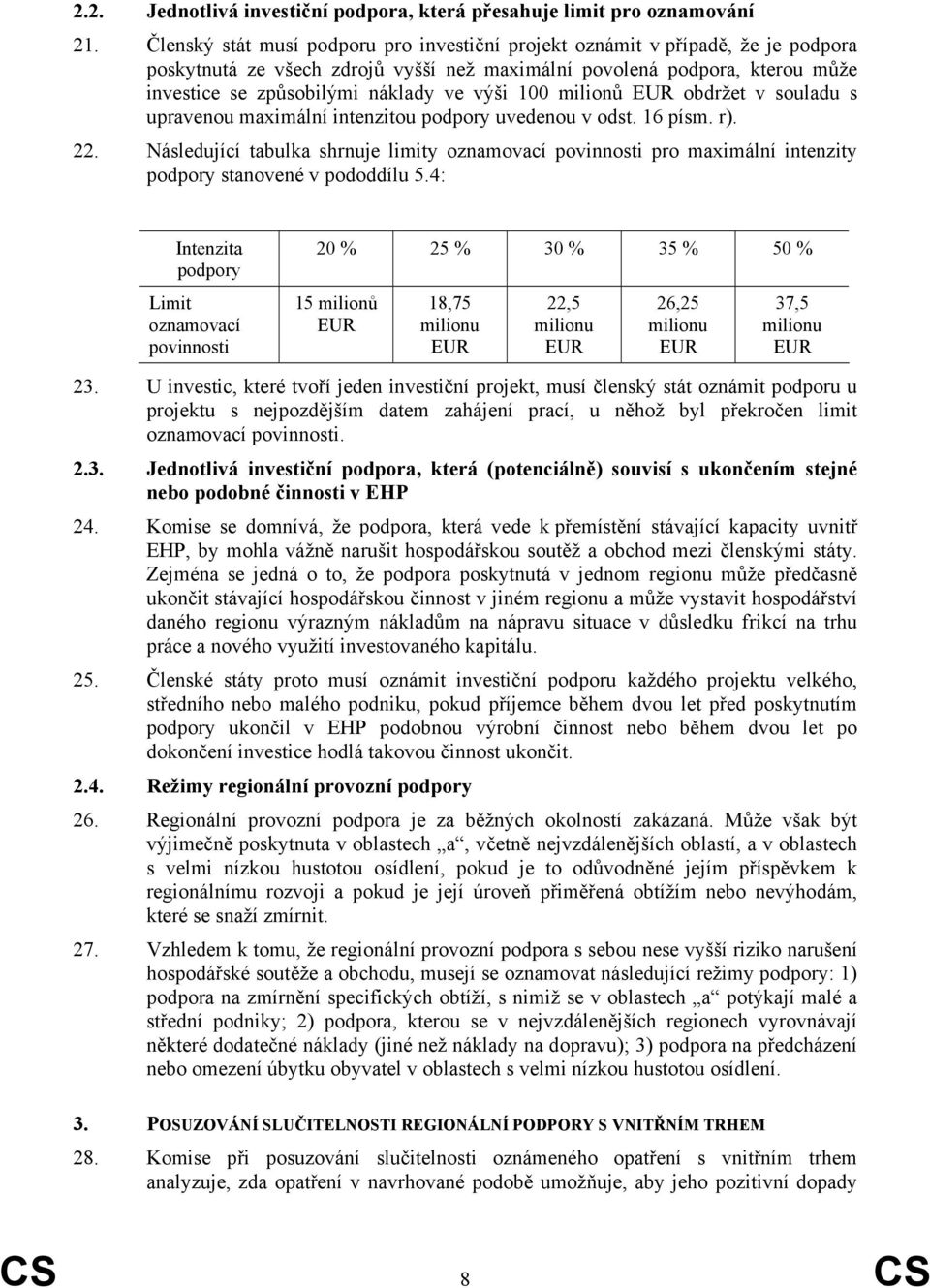 100 milionů EUR obdržet v souladu s upravenou maximální intenzitou podpory uvedenou v odst. 16 písm. r). 22.