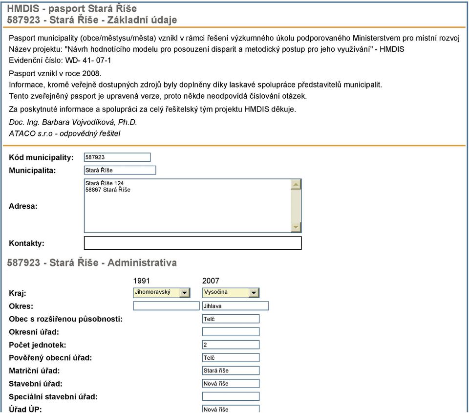 Informace, kromě veřejně dostupných zdrojů byly doplněny díky laskavé spolupráce představitelů municipalit. Tento zveřejněný pasport je upravená verze, proto někde neodpovídá číslování otázek.