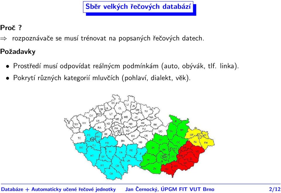 Požadavky Prostředí musí odpovídat reálnýcm podmínkám (auto, obývák, tlf.