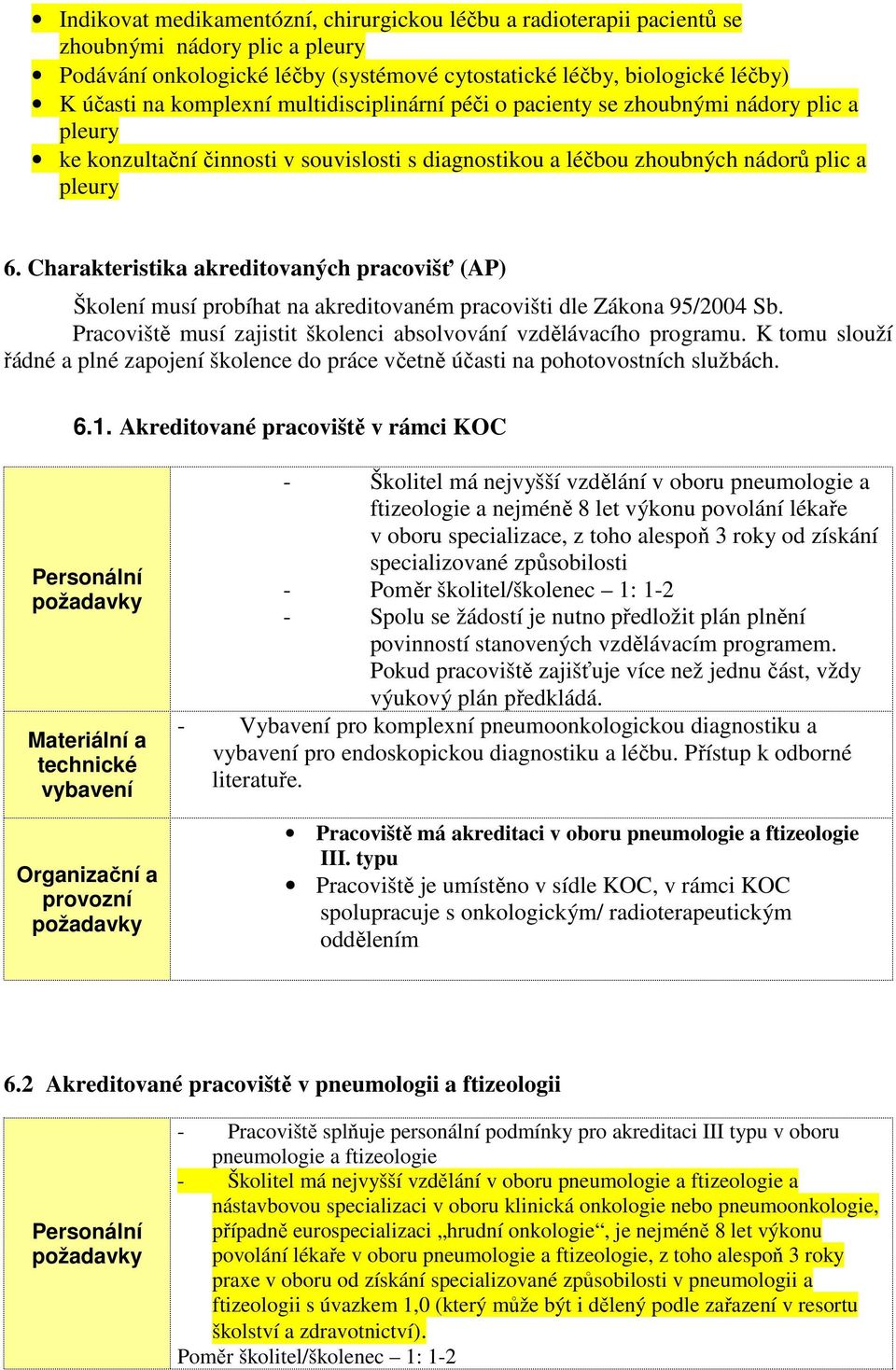 Charakteristika akreditovaných pracovišť (AP) Školení musí probíhat na akreditovaném pracovišti dle Zákona 95/2004 Sb. Pracoviště musí zajistit školenci absolvování vzdělávacího programu.