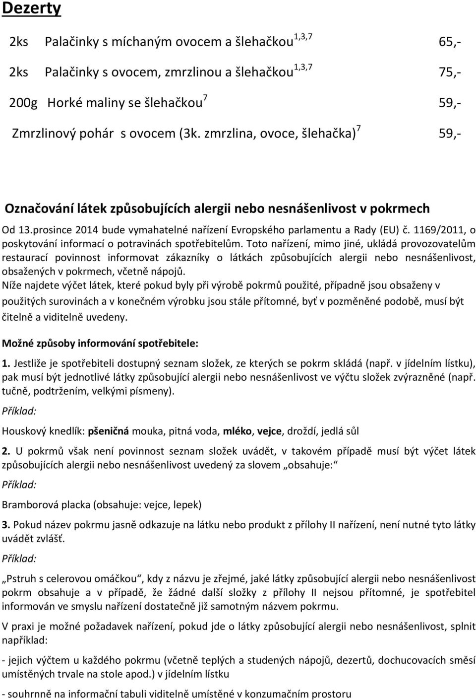 1169/2011, o poskytování informací o potravinách spotřebitelům.