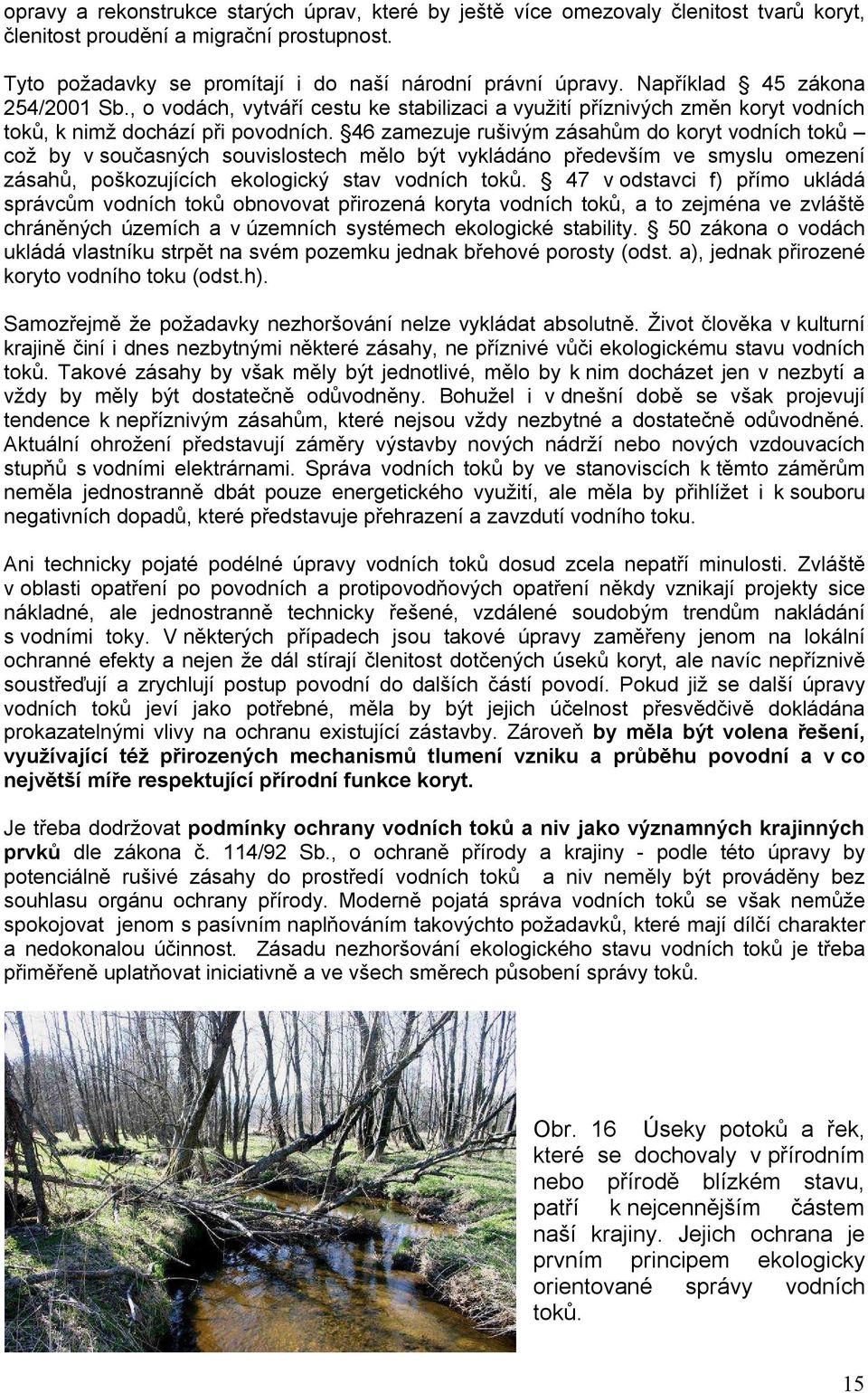 46 zamezuje rušivým zásahům do koryt vodních toků což by v současných souvislostech mělo být vykládáno především ve smyslu omezení zásahů, poškozujících ekologický stav vodních toků.