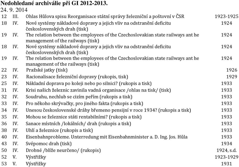 The relation between the employees of the Czechoslovakian state railways ant he 1924 management of the railways (tisk) 18 IV.