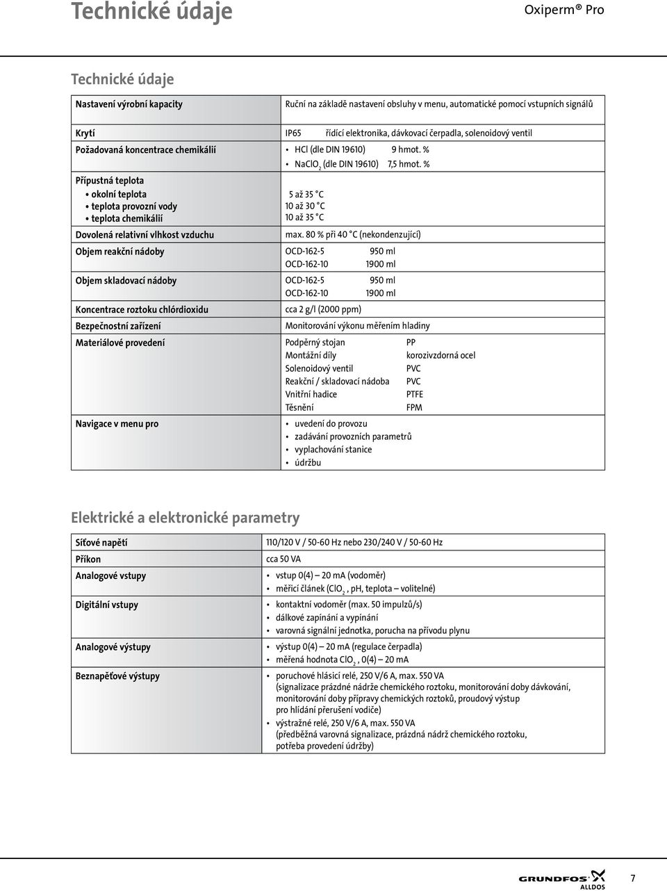 % Přípustná teplota okolní teplota teplota provozní vody teplota chemikálií Dovolená relativní vlhkost vzduchu NaClO 2 (dle DIN 19610) 7,5 hmot. % 5 až 35 C 10 až 30 C 10 až 35 C max.