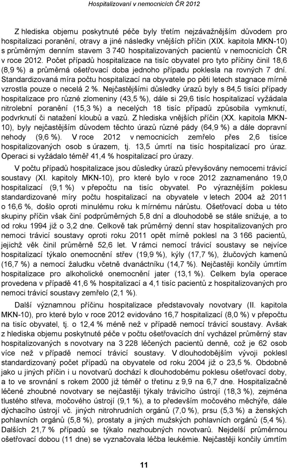 Počet případů hospitalizace na tisíc obyvatel pro tyto příčiny činil 18,6 (8,9 %) a průměrná ošetřovací doba jednoho případu poklesla na rovných 7 dní.