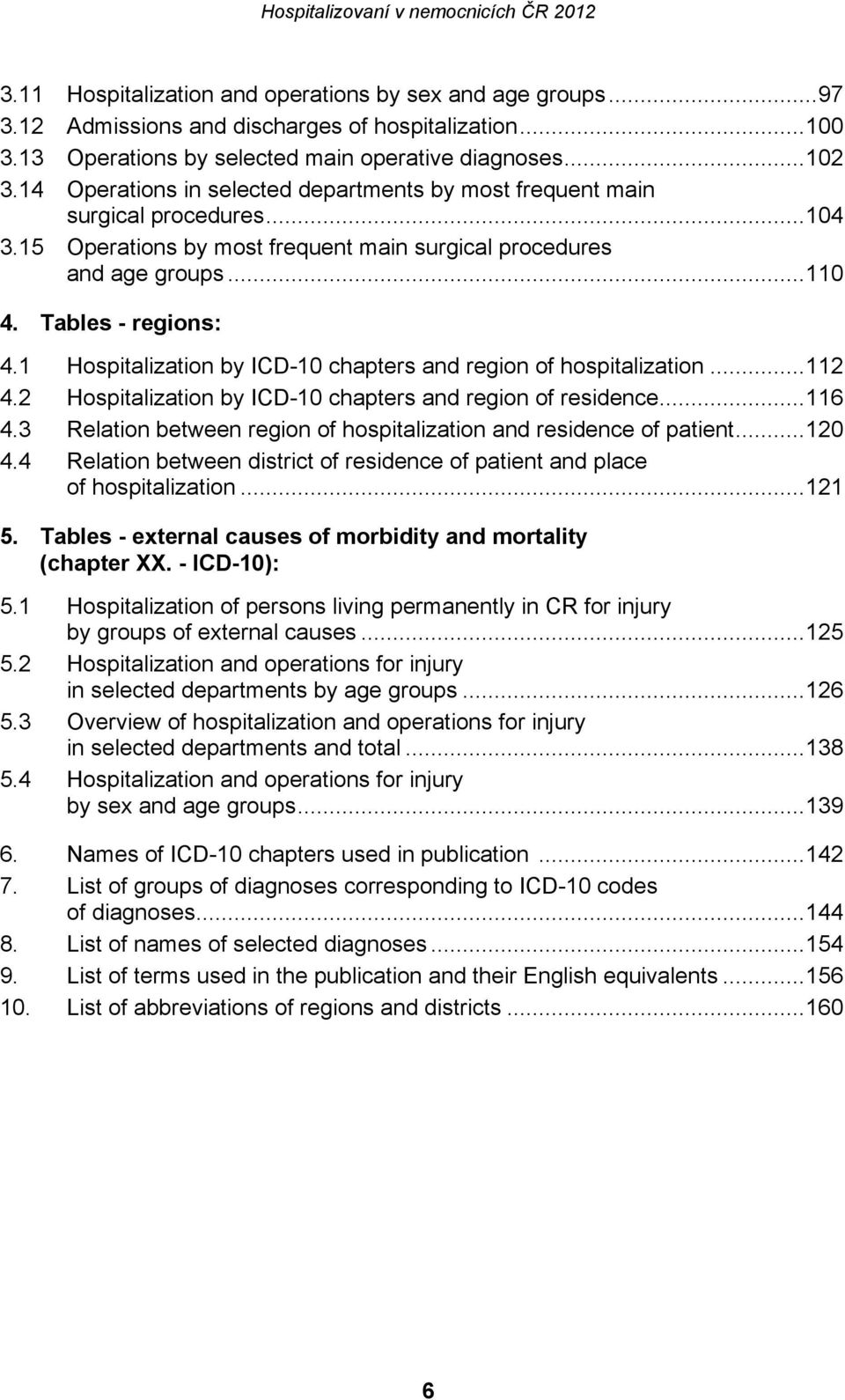 1 Hospitalization by ICD-10 chapters and region of hospitalization... 112 4.2 Hospitalization by ICD-10 chapters and region of residence... 116 4.