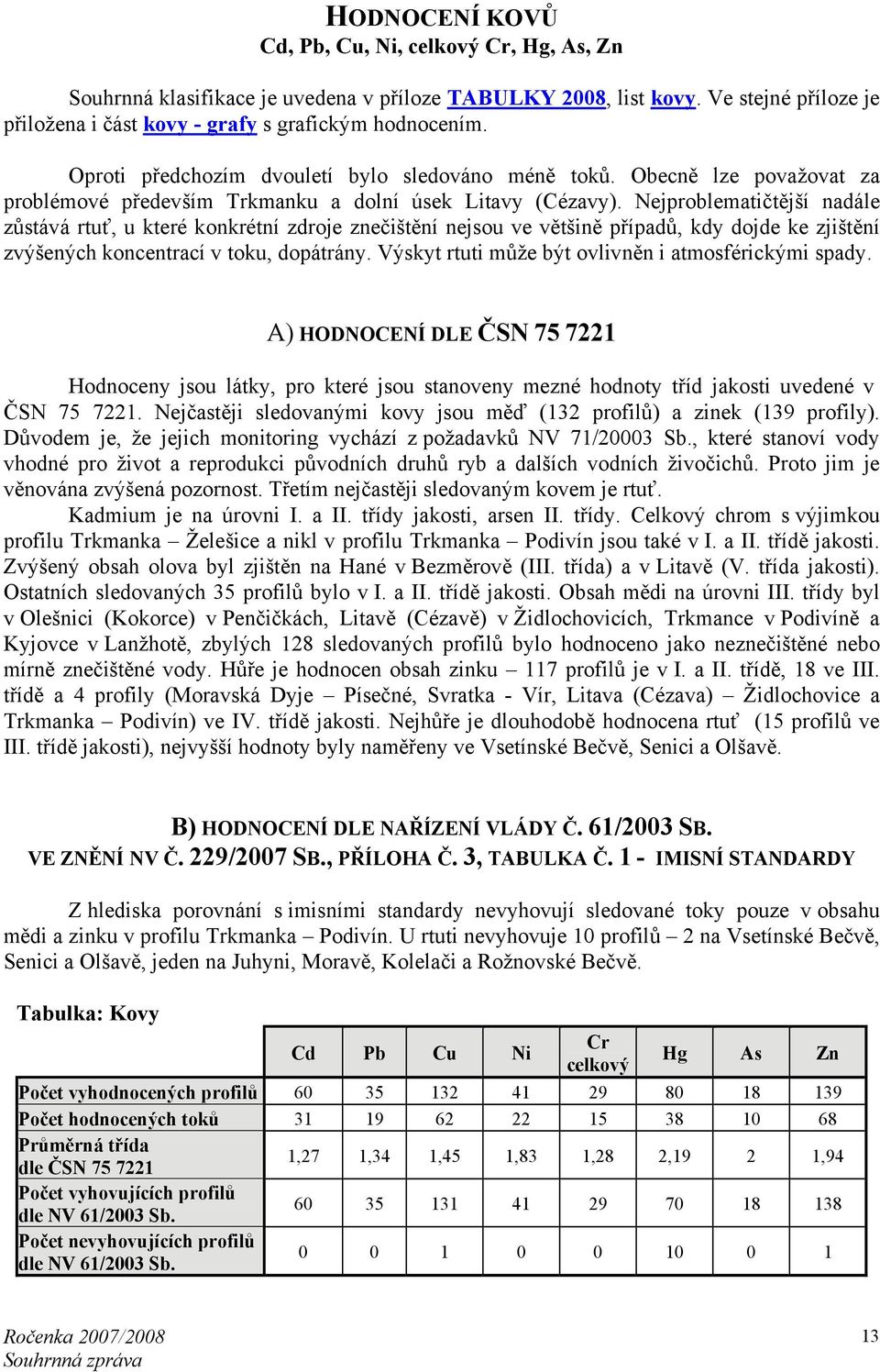 Nejproblematičtější nadále zůstává rtuť, u které konkrétní zdroje znečištění nejsou ve většině případů, kdy dojde ke zjištění zvýšených koncentrací v toku, dopátrány.