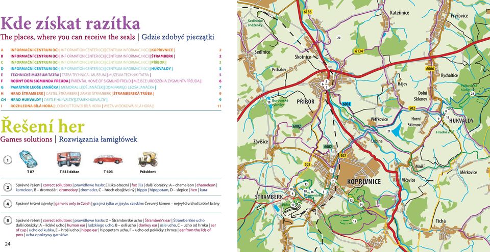 HUKVALDY 3 E TECHNICKÉ MUZEUM TATRA TATRA TECHNICAL MUSEUM MUZEUM TECHNIKI TATRA 5 F RODNÝ DŮM SIGMUNDA FREUDA PARENTAL HOME OF SIGMUND FREUD MIEJSCE URODZENIA ZYGMUNTA FREUDA 6 G PAMÁTNÍK LEOŠE