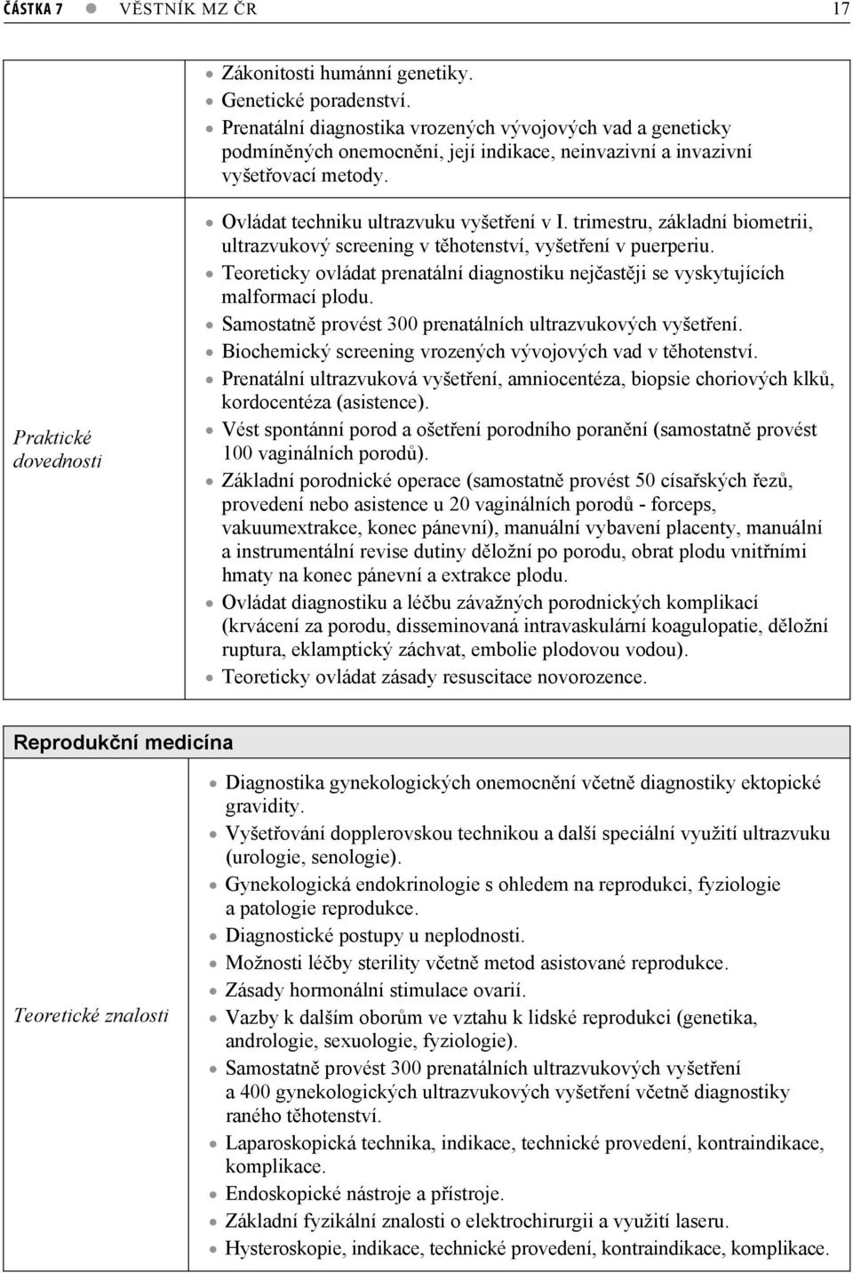 Praktické dovednosti Ovládat techniku ultrazvuku vyšetení v I. trimestru, základní biometrii, ultrazvukový screening v thotenství, vyšetení v puerperiu.