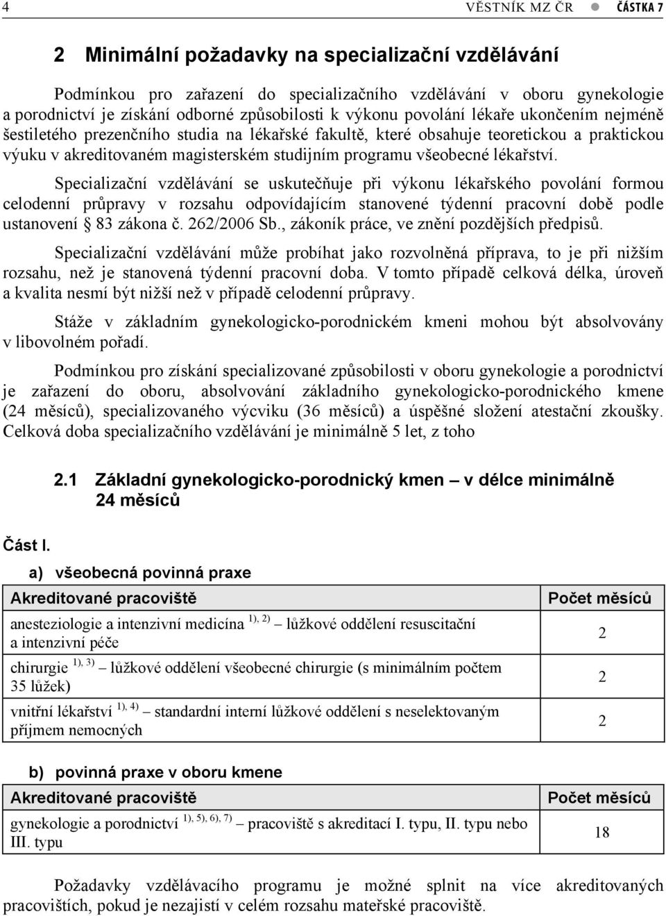 Specializaní vzdlávání se uskuteuje pi výkonu lékaského povolání formou celodenní prpravy v rozsahu odpovídajícím stanovené týdenní pracovní dob podle ustanovení 83 zákona. 262/2006 Sb.