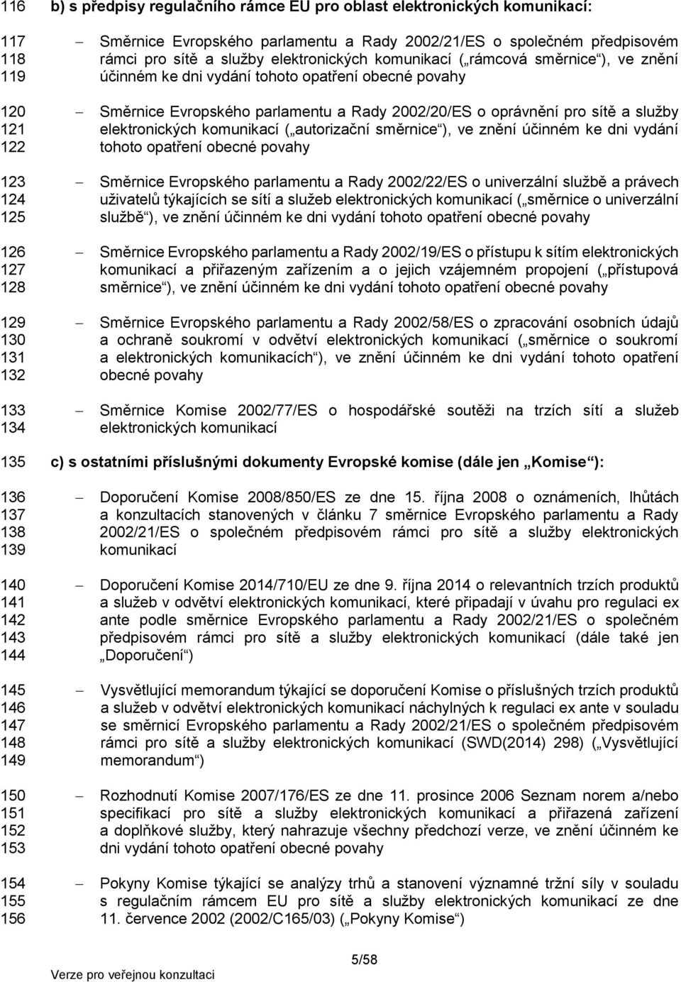 2002/20/ES o oprávnění pro sítě a služby elektronických komunikací ( autorizační směrnice ), ve znění účinném ke dni vydání tohoto opatření obecné povahy Směrnice Evropského parlamentu a Rady