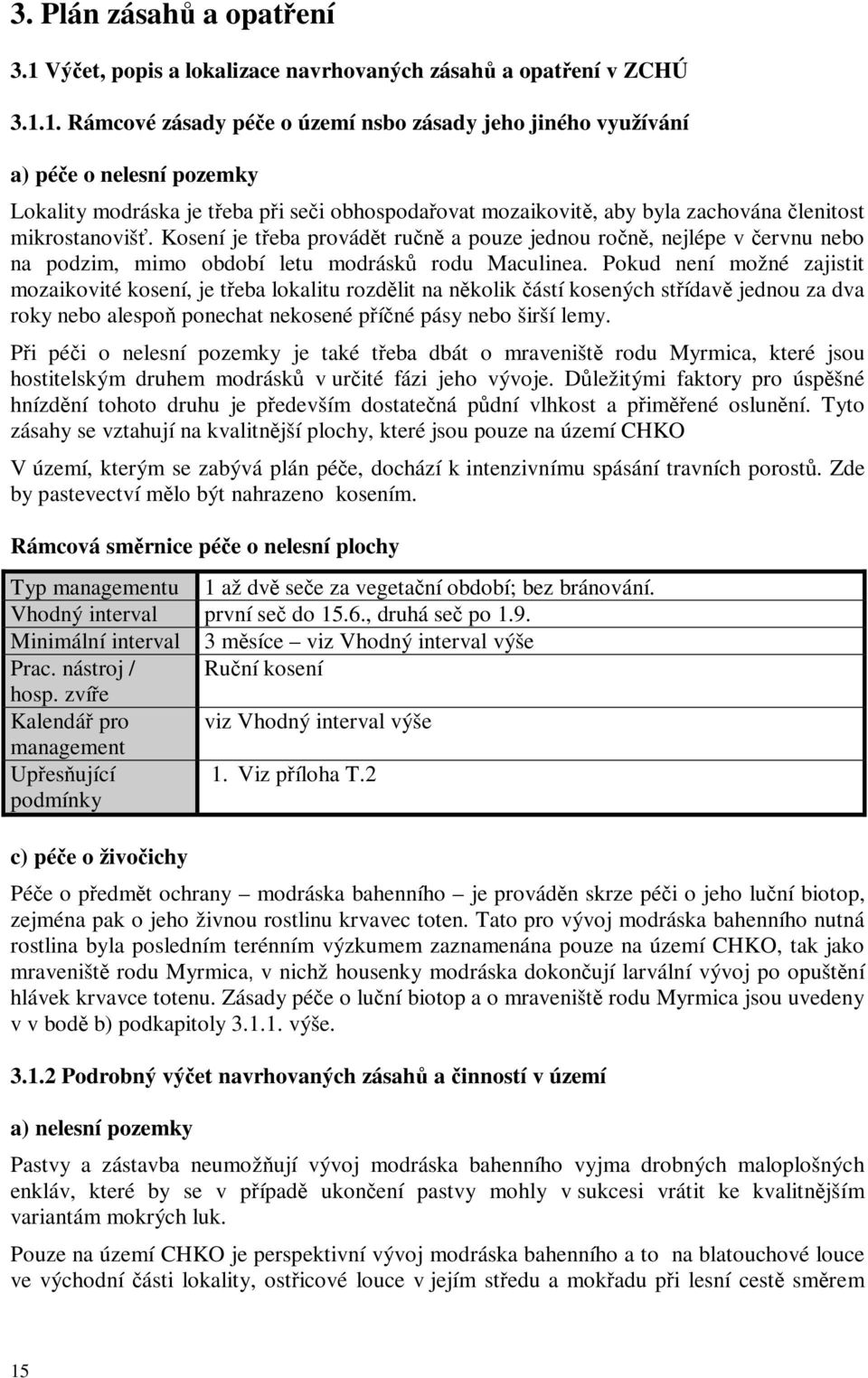 1. Rámcové zásady péče o území nsbo zásady jeho jiného využívání a) péče o nelesní pozemky Lokality modráska je třeba při seči obhospodařovat mozaikovitě, aby byla zachována členitost mikrostanovišť.