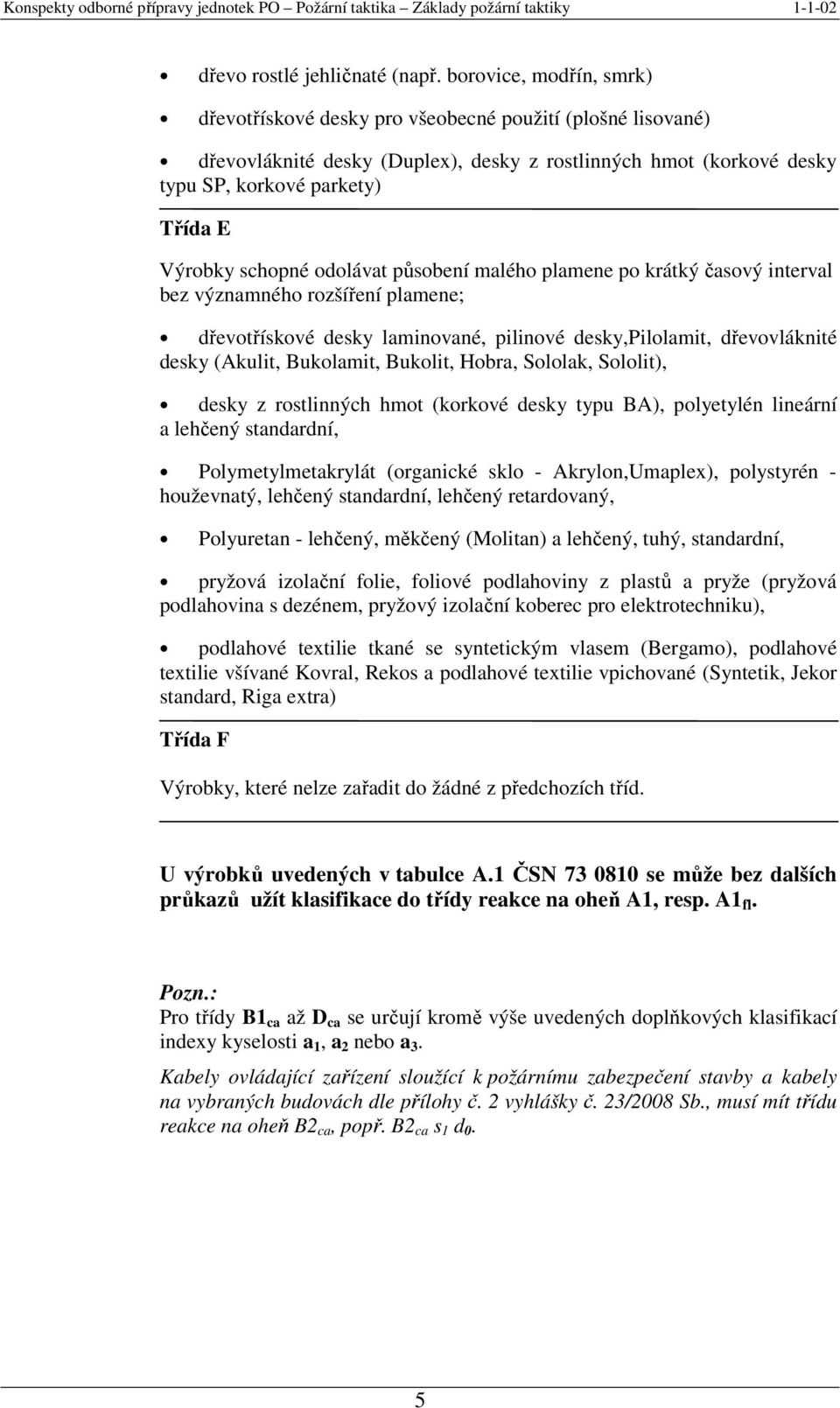 schopné odolávat působení malého plamene po krátký časový interval bez významného rozšíření plamene; dřevotřískové desky laminované, pilinové desky,pilolamit, dřevovláknité desky (Akulit, Bukolamit,