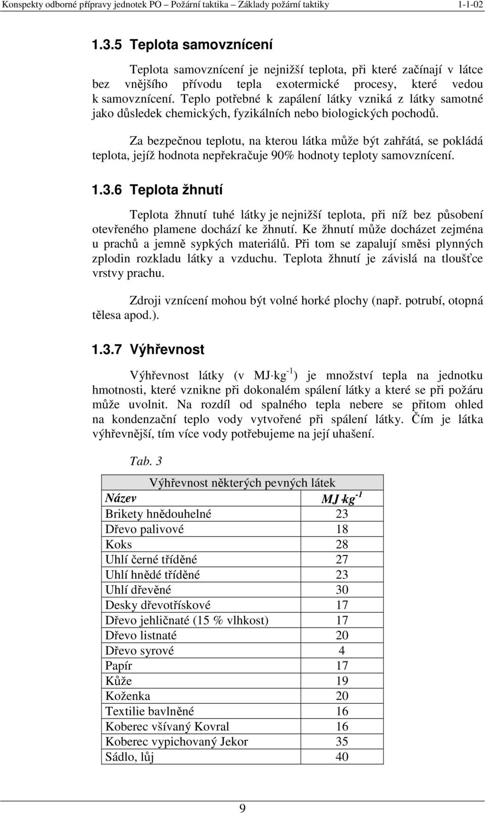 Za bezpečnou teplotu, na kterou látka může být zahřátá, se pokládá teplota, jejíž hodnota nepřekračuje 90% hodnoty teploty samovznícení. 1.3.