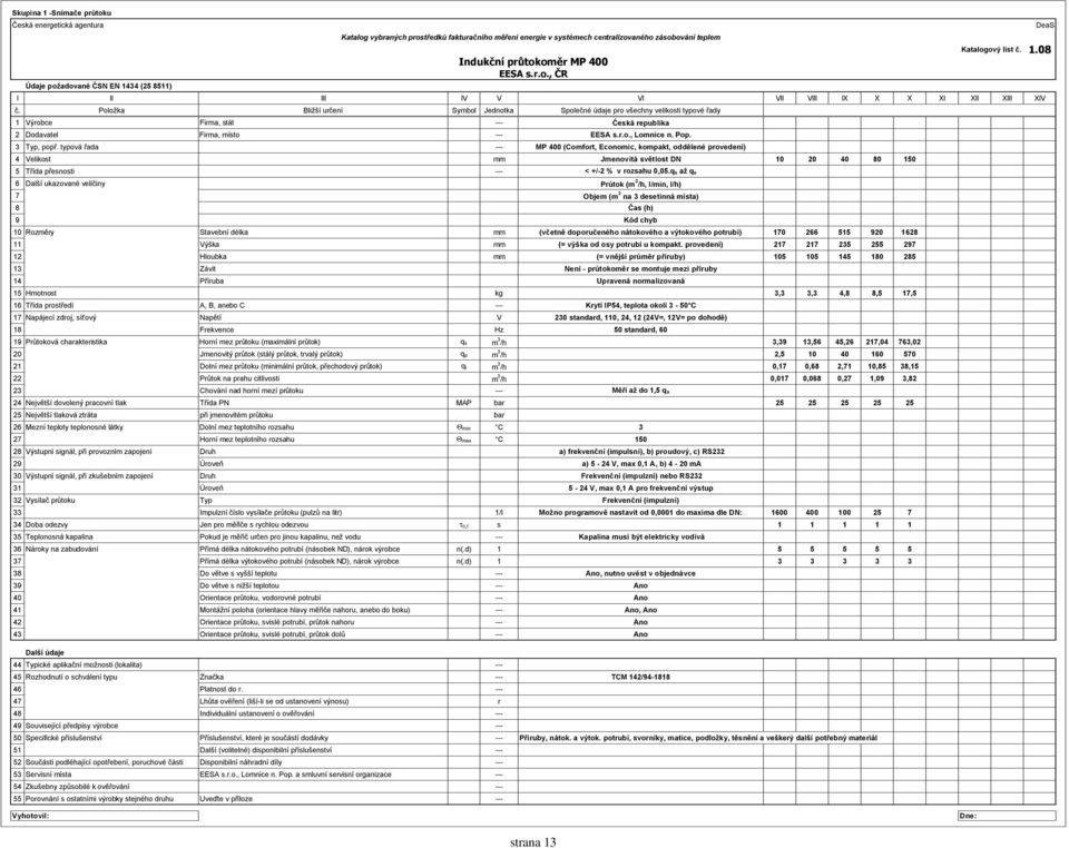 qs až qs 6 Další ukazované veličiny Průtok (m 3 /h, l/min, l/h) 7 Objem (m 3 na 3 desetinná místa) 8 Čas (h) 9 Kód chyb 10 Rozměry Stavební délka mm (včetně doporučeného nátokového a výtokového