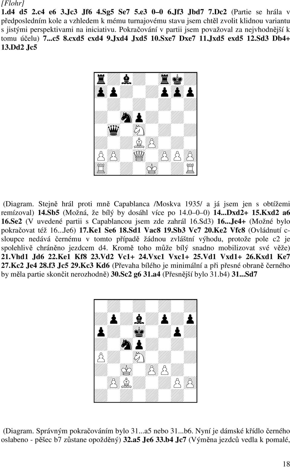 Pokračování v partii jsem považoval za nejvhodnější k tomu účelu) 7...c5 8.cxd5 cxd4 9.Jxd4 Jxd5 10.Sxe7 Dxe7 11.Jxd5 exd5 12.Sd3 Db4+ 13.Dd2 Jc5 + + + + + + + + + + + + + + + + + Q + + (Diagram.