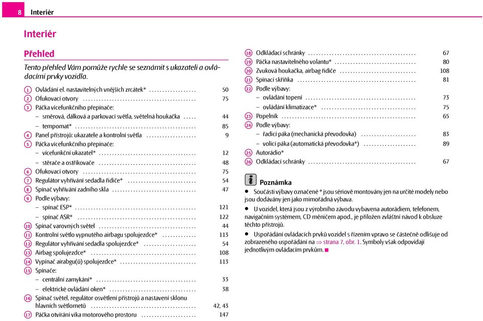 .................. Páčka vícefunkčního přepínače: vícefunkční ukazatel*..................................... stěrače a ostřikovače..................................... Ofukovací otvory.