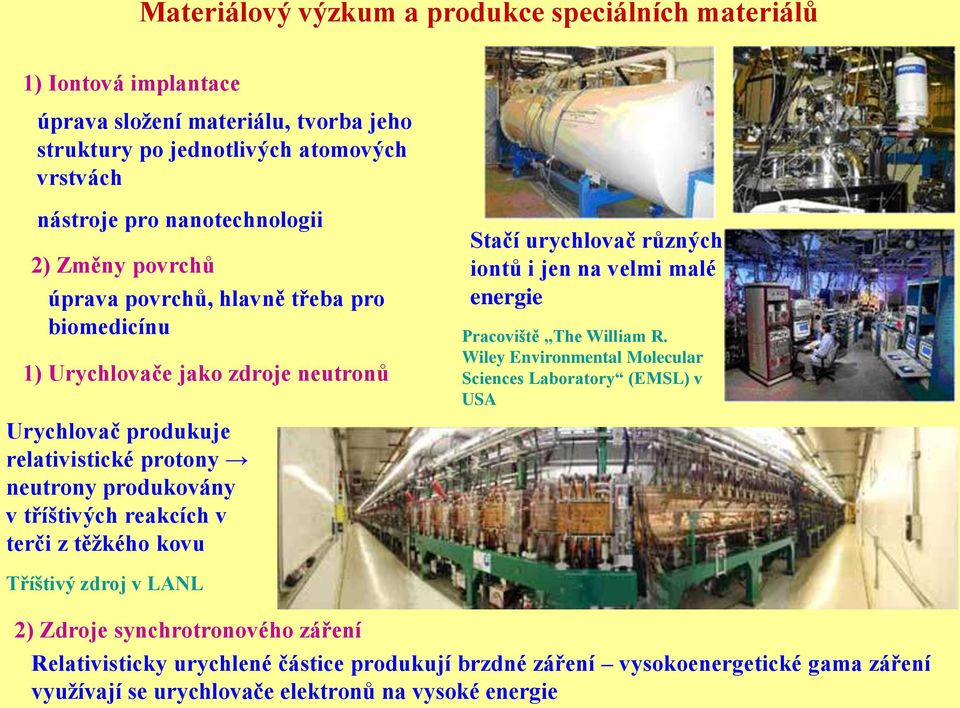 tříštivých reakcích v terči z těžkého kovu Stačí urychlovač různých iontů i jen na velmi malé energie Pracoviště The William R.