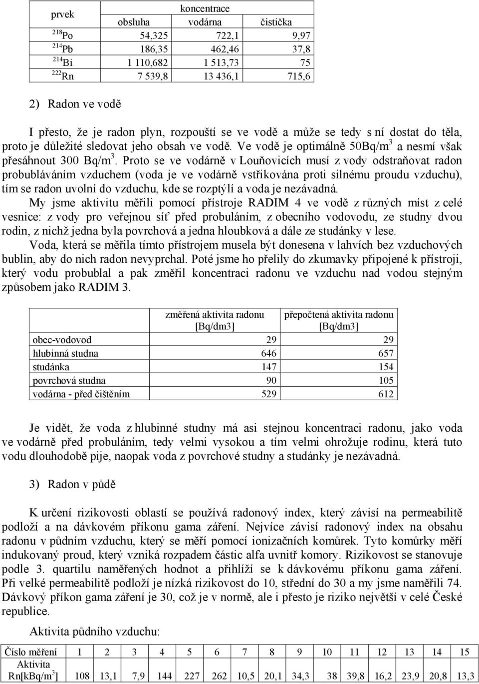 Proto se ve vodárně v Louňovicích musí z vody odstraňovat radon probubláváním vzduchem (voda je ve vodárně vstřikována proti silnému proudu vzduchu), tím se radon uvolní do vzduchu, kde se rozptýlí a