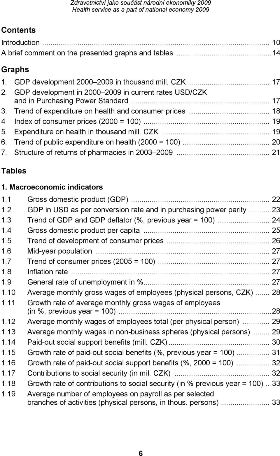 Expenditure on health in thousand mill. CZK... 19 6. Trend of public expenditure on health (2000 = 100)... 20 7. Structure of returns of pharmacies in 2003 2009... 21 Tables 1.