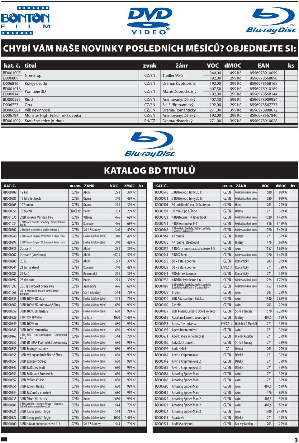 8596978568168 BD001018 407,50 599 Kč 8596978910189 Pompeje 3D CZ/EN Akční/Dobrodružný D006814 192,00 299 Kč 8596978568144 BD000995 Rio 2 CZ/EN Animovaný/Dětský 407,50 599 Kč 8596978909954 D006727 Ona