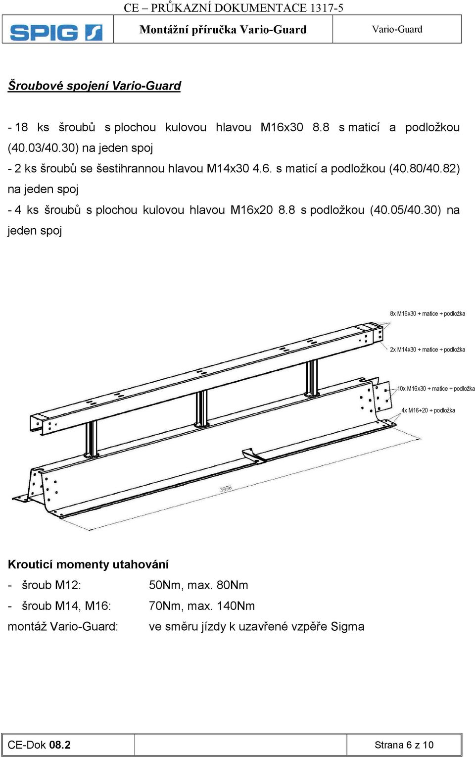 82) na jeden spoj - 4 ks šroubů s plochou kulovou hlavou M16x20 8.8 s podložkou (40.05/40.