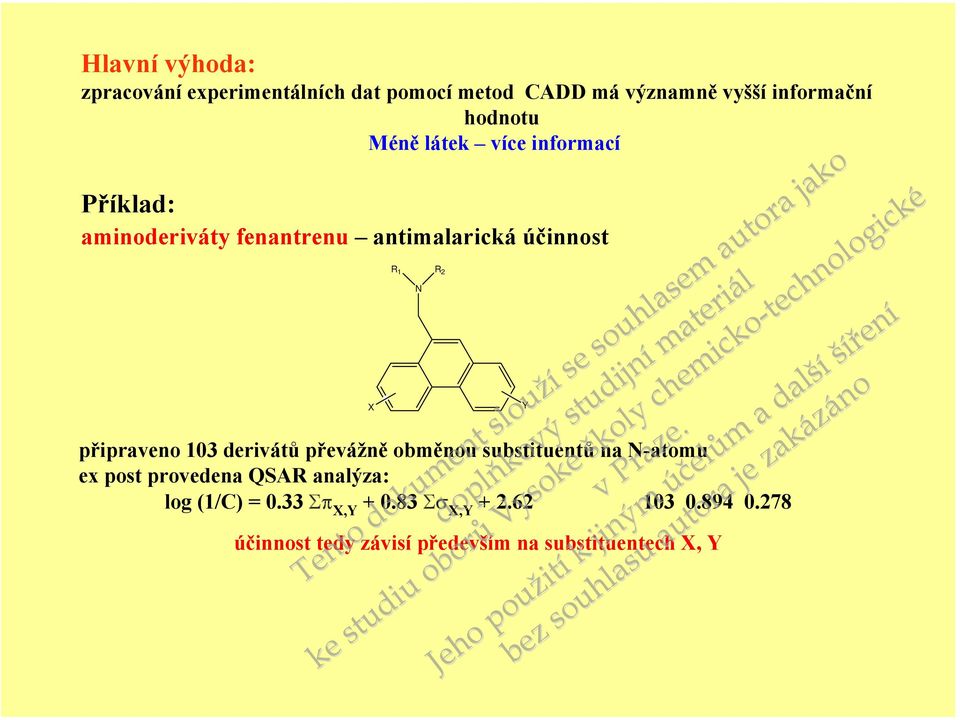 amideriváty fenantrenu antimalarická účinst R 1 R 2 N X Y připrave 103 derivátů převážně obměu substituentů na N-atomu ex post