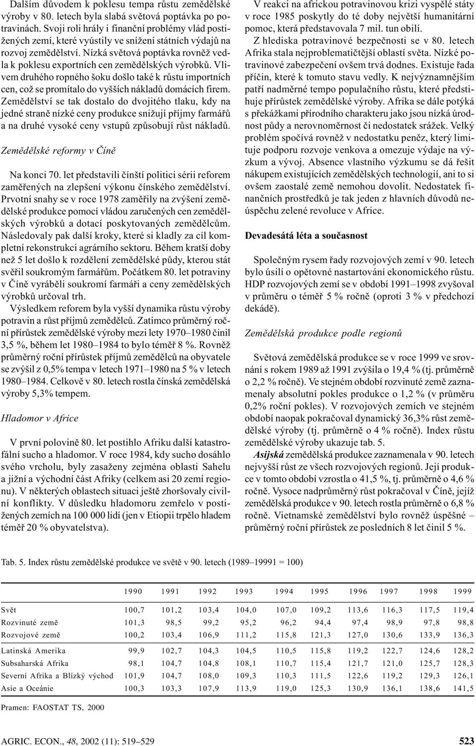 Nízká svìtová poptávka rovnìž vedla k poklesu exportních cen zemìdìlských výrobkù. Vlivem druhého ropného šoku došlo také k rùstu importních cen, což se promítalo do vyšších nákladù domácích firem.