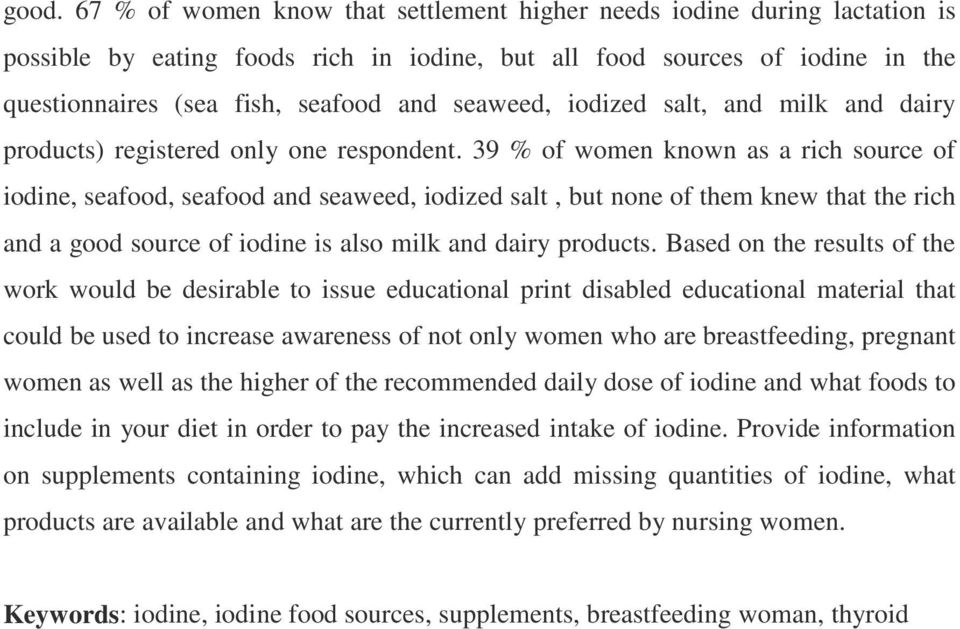 39 % of women known as a rich source of iodine, seafood, seafood and seaweed, iodized salt, but none of them knew that the rich and a good source of iodine is also milk and dairy products.