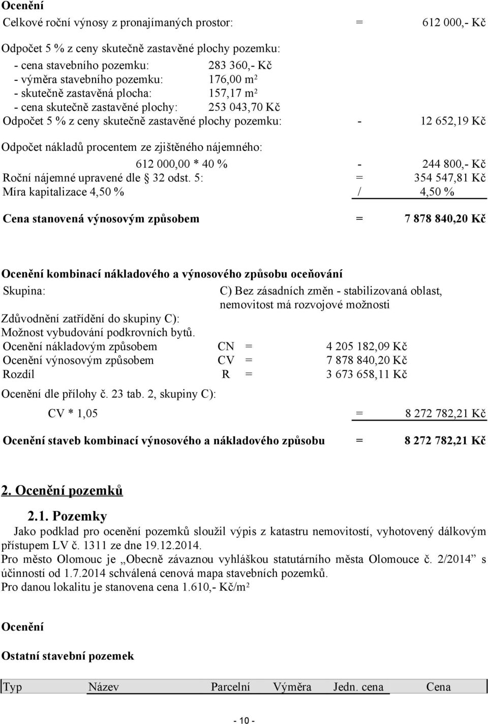 zjištěného nájemného: 612 000,00 * 40 % - 244 800,- Kč Roční nájemné upravené dle 32 odst.