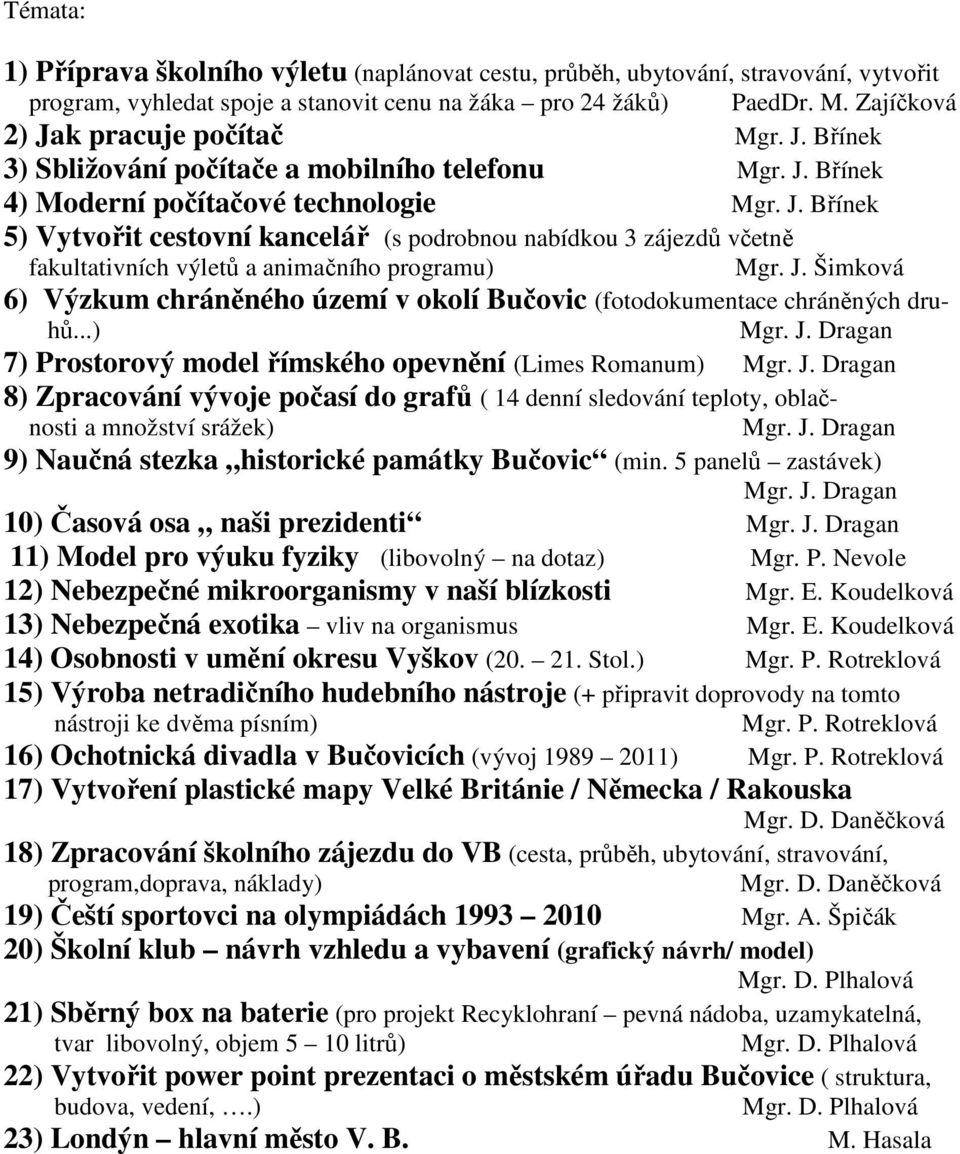 J. Šimková 6) Výzkum chráněného území v okolí Bučovic (fotodokumentace chráněných dru- hů.