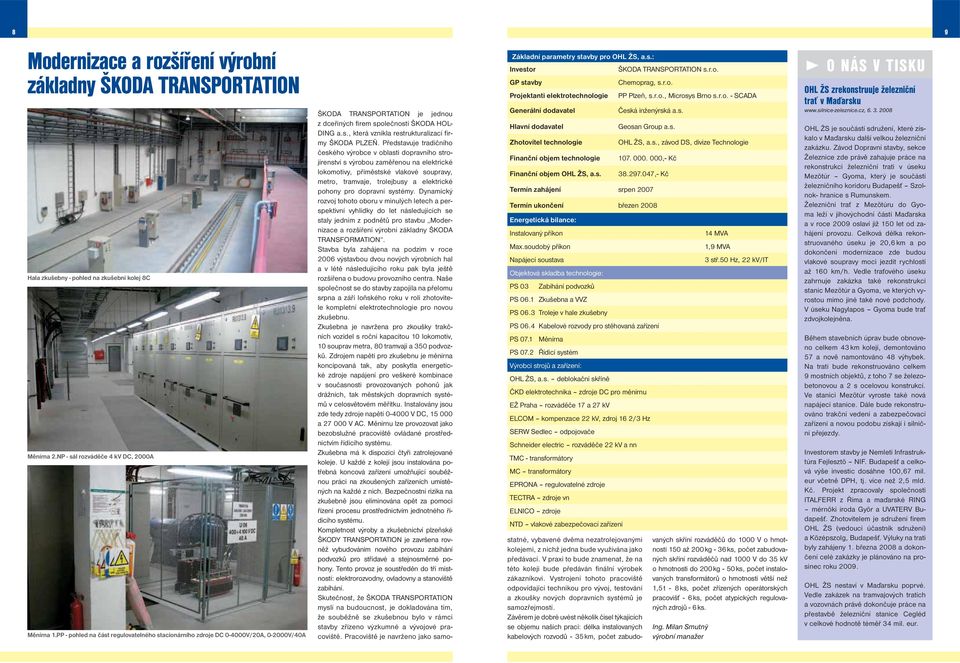 s. ŠKODA TRANSPORTATION s.r.o. Chemoprag, s.r.o. PP Plzeň, s.r.o., Microsys Brno s.r.o. - SCADA Česká inženýrská a.s. Geosan Group a.s. OHL ŽS, a.s., závod DS, divize Technologie 107. 000.