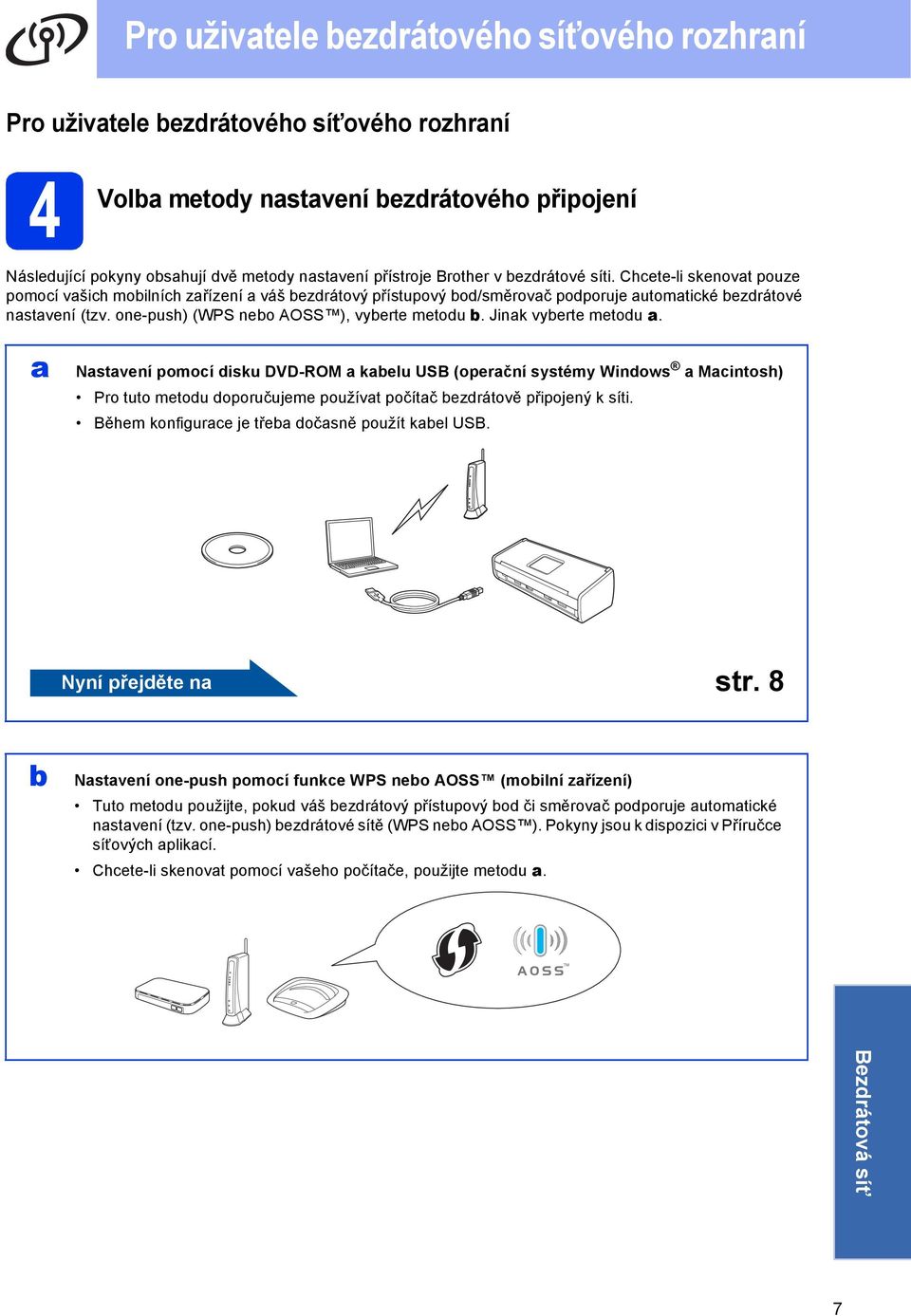 one-push) (WPS nebo AOSS ), vyberte metodu b. Jinak vyberte metodu a.