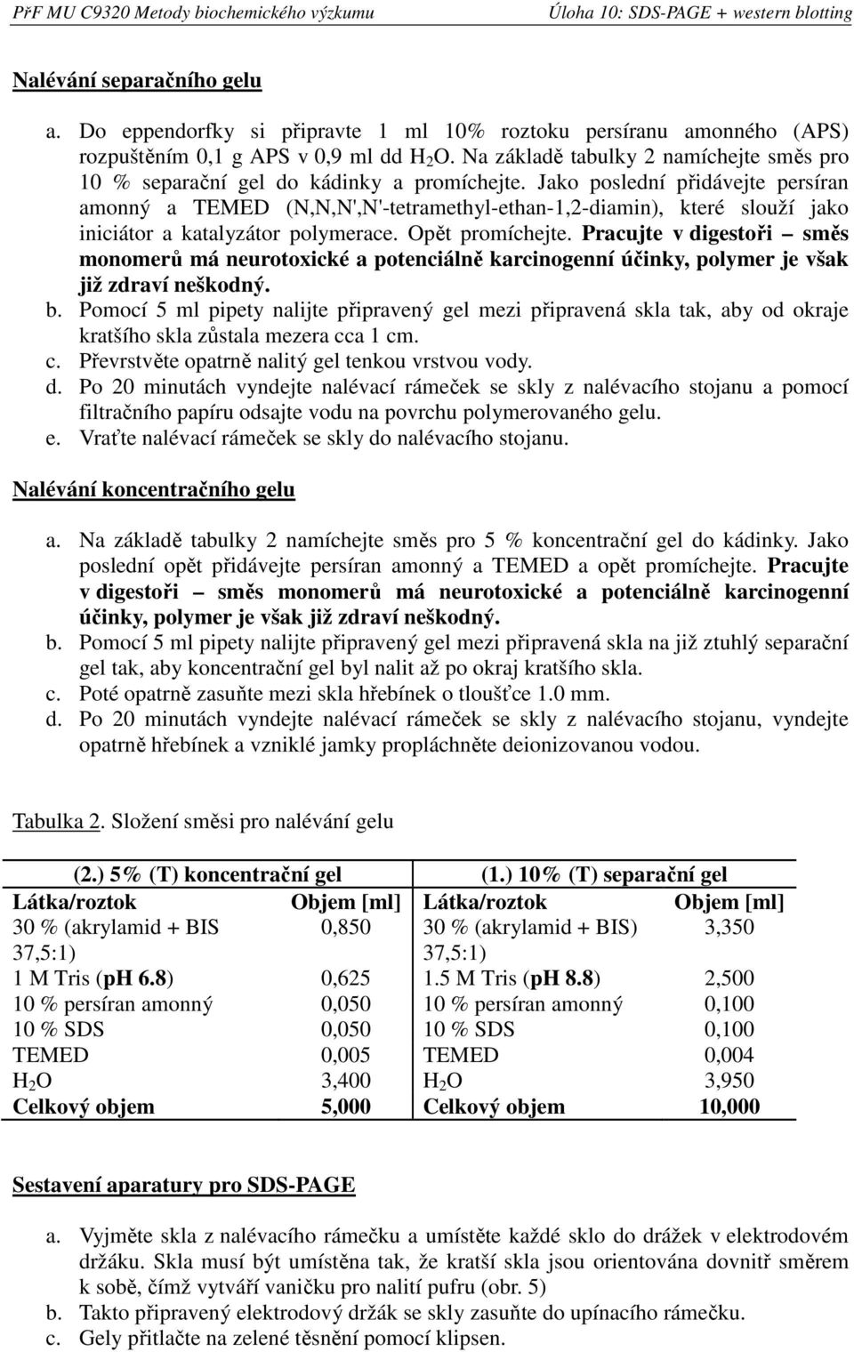 Jako poslední přidávejte persíran amonný a TEMED (N,N,N',N'-tetramethyl-ethan-1,2-diamin), které slouží jako iniciátor a katalyzátor polymerace. Opět promíchejte.