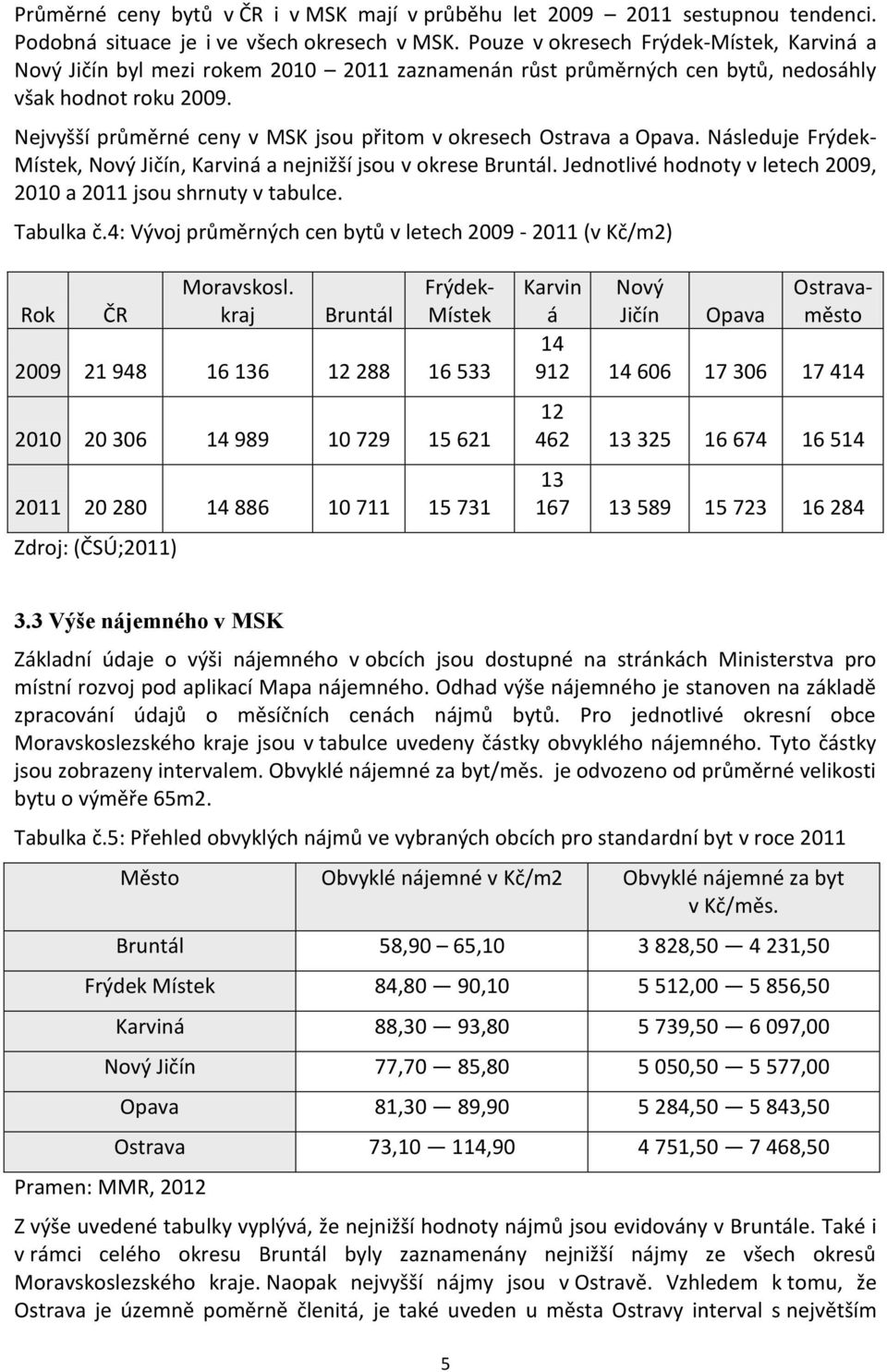 Nejvyšší průměrné ceny v MSK jsou přitom v okresech Ostrava a Opava. Následuje Frýdek- Místek, Nový Jičín, Karviná a nejnižší jsou v okrese Bruntál.