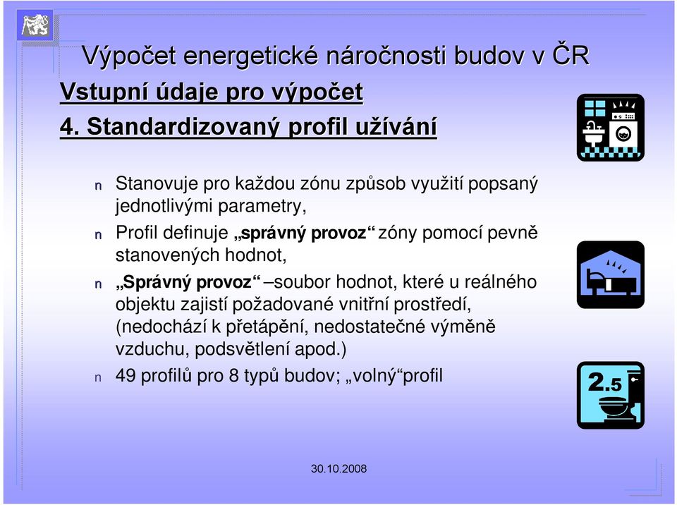 Profil definuje správný provoz zóny pomocí pevně stanovených hodnot, Správný provoz soubor hodnot, které u