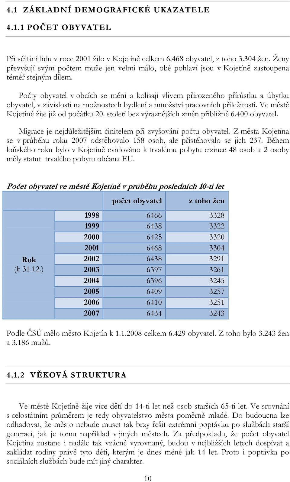 Počty obyvatel v obcích se mění a kolísají vlivem přirozeného přírůstku a úbytku obyvatel, v závislosti na možnostech bydlení a množství pracovních příležitostí.