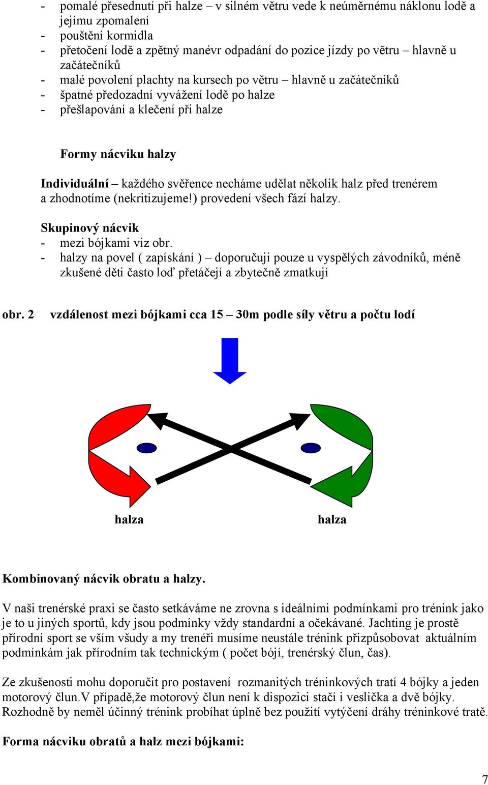 udělat několik halz před trenérem a zhodnotíme (nekritizujeme!) provedení všech fází halzy. Skupinový nácvik - mezi bójkami viz obr.