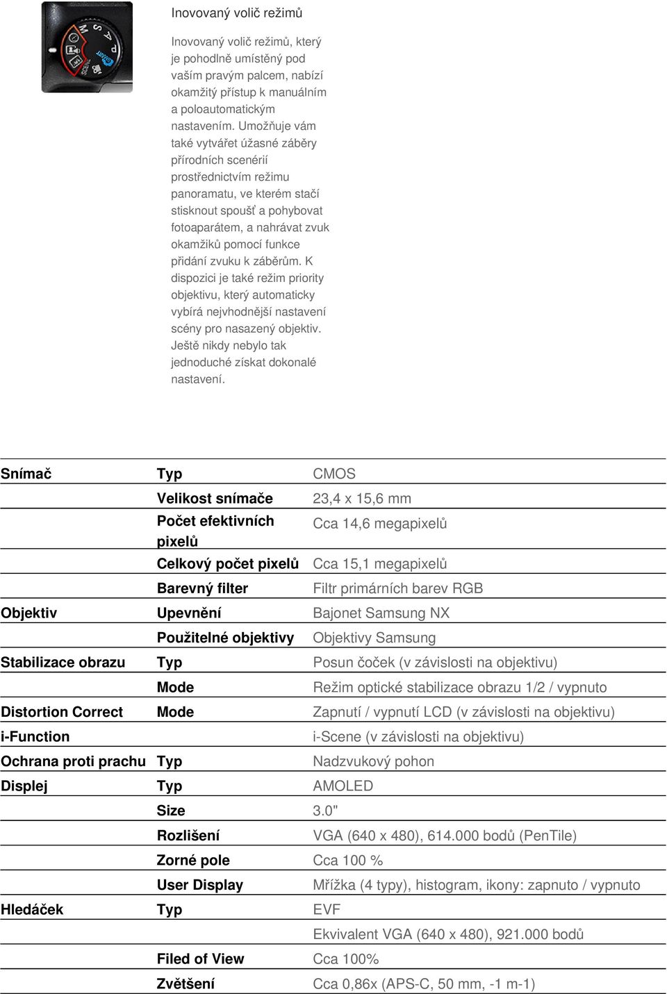 přidání zvuku k záběrům. K dispozici je také režim priority objektivu, který automaticky vybírá nejvhodnější nastavení scény pro nasazený objektiv.