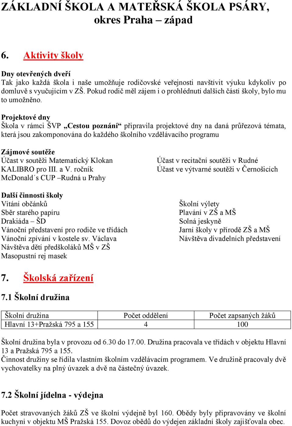 Projektové dny Škola v rámci ŠVP Cestou poznání připravila projektové dny na daná průřezová témata, která jsou zakomponována do každého školního vzdělávacího programu Zájmové soutěže Účast v soutěži