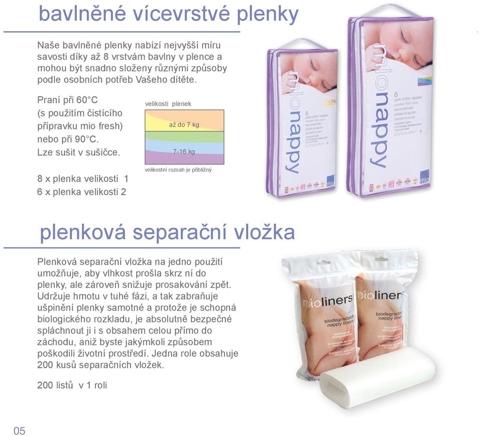 8 x plenka velikosti 1 6 x plenka velikosti 2 velikosti plenek až do 7 kg 7-16 kg velikostní rozsah je přibližný plenková separační vložka Plenková separační vložka na jedno použití umožňuje, aby