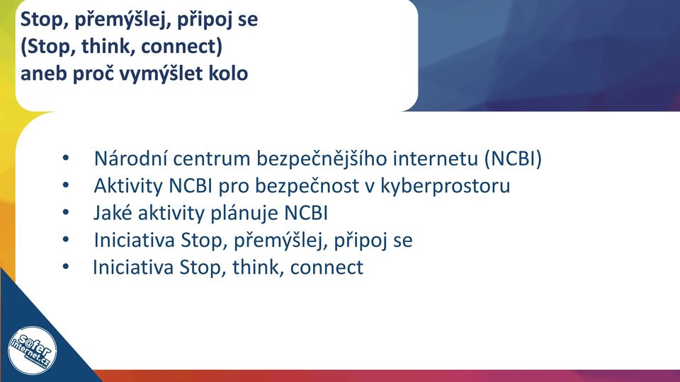 Aktivity NCBI pro bezpečnost v kyberprostoru Jaké aktivity