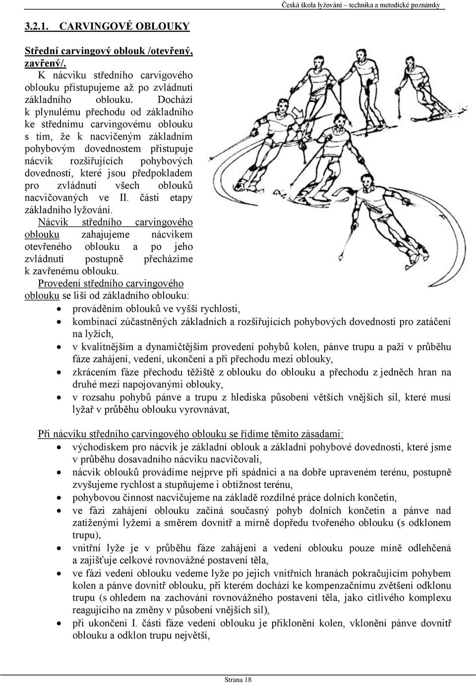 předpokladem pro zvládnutí všech oblouků nacvičovaných ve II. části etapy základního lyžování.