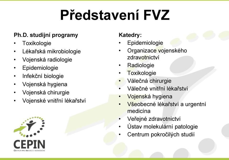 hygiena Vjenská chirurgie Vjenské vnitřní lékařství Katedry: Epidemilgie Organizace vjenskéh